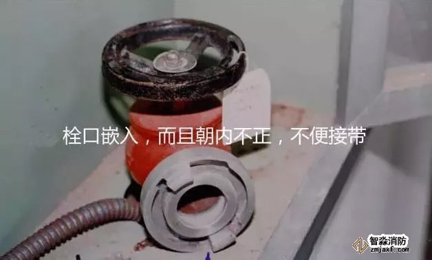 消火栓栓口嵌入，而且朝內(nèi)不正，